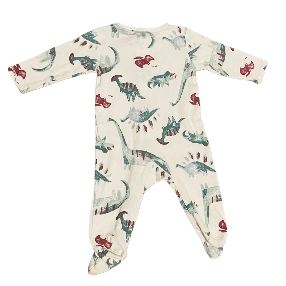 CARTERS Off-White & Green Footie Dino Print One Piece Sleeper. - Picture 3 of 5
